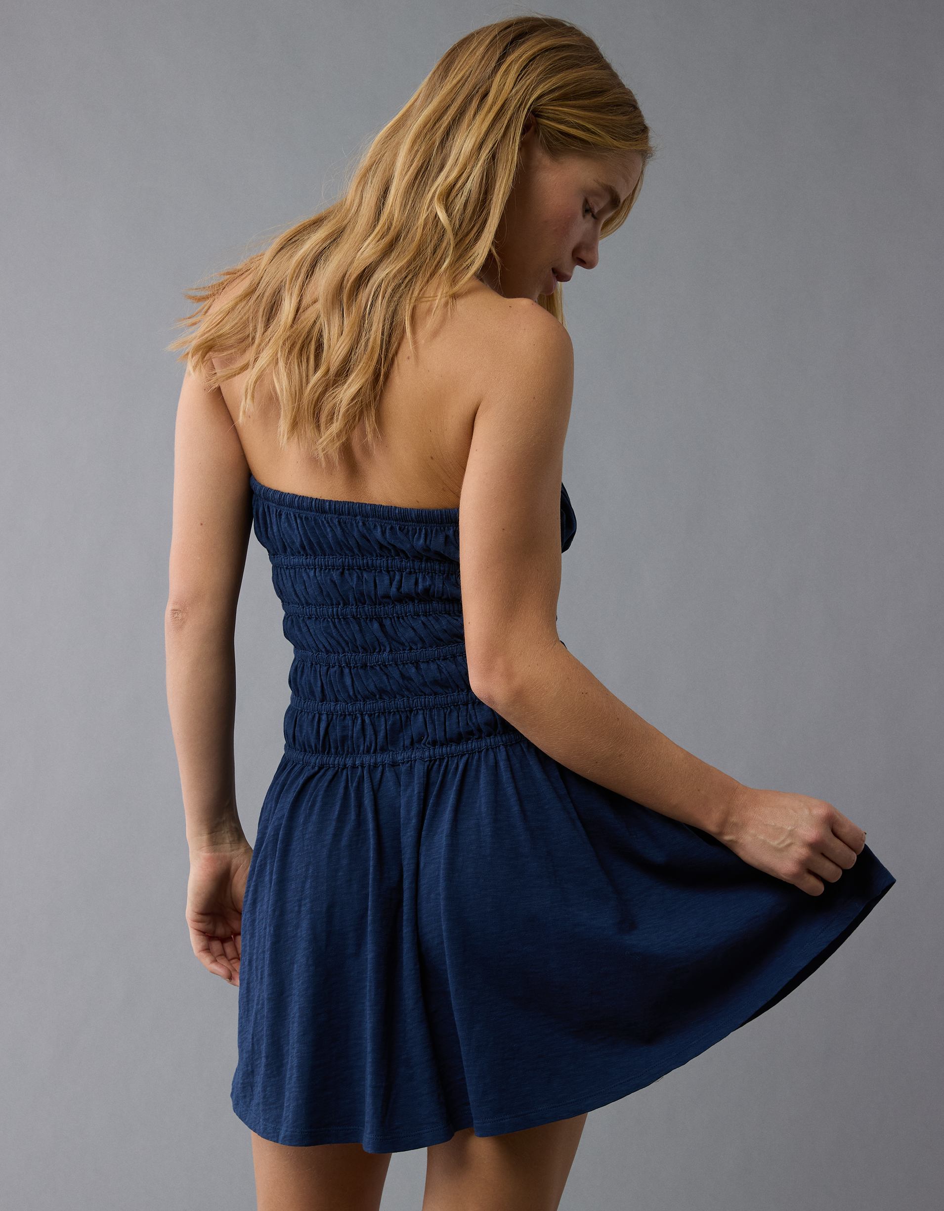 strapless smocked bodice mini dress AE Sunchaser Knit Strapless Smocked Bodice Mini Dress